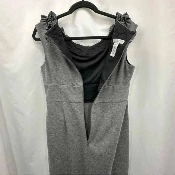 London Times Womens Shift Dress 10P Gray Ruffled Sleeveless Unlined Zip Closure - Picture 4 of 9